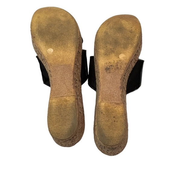 Mila Paoli black patent leather cork wedge sandals Made in Italy casual size 8 - Picture 5 of 11